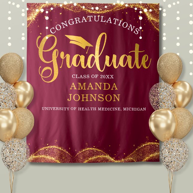 Tapiz Felicitaciones Graduate Maroon Gold Graduation (Subido por el creador)