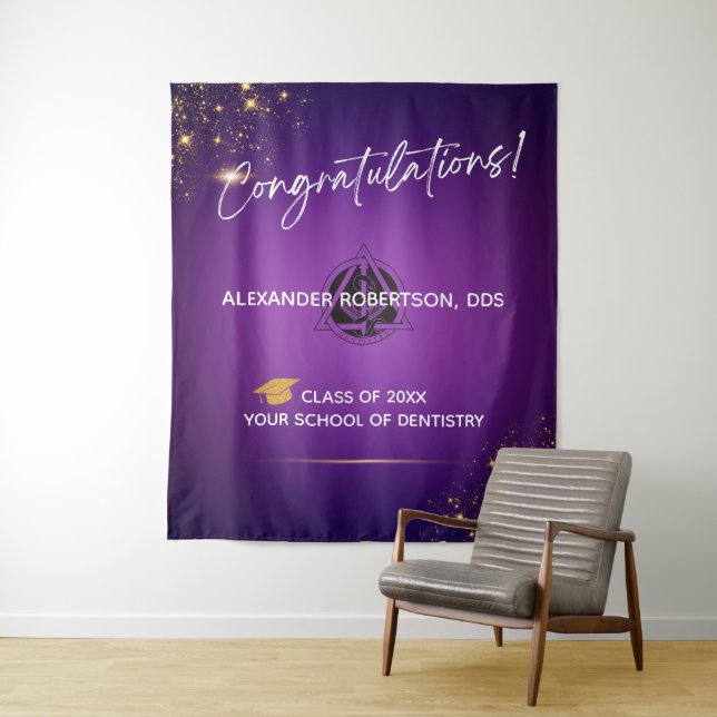 Tapiz Felicitaciones Modernas Dentista Graduación Púrpur (In situ)
