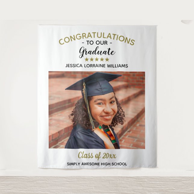 Tapiz Felicitaciones Personalizado Foto Graduada (Anverso)