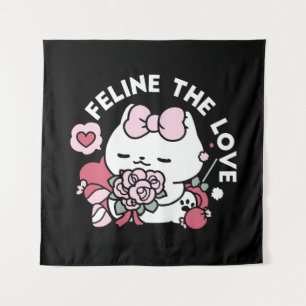 Tapiz Feline el amor - lindo diseño de gato de San Valen