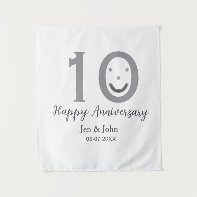 Tapiz Feliz 10º aniversario nombre fecha gris negrita em (Anverso)