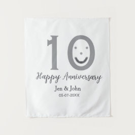 Tapiz Feliz 10° aniversario fecha gris emoji negrita