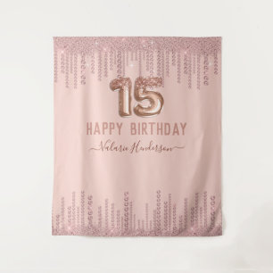 Tapiz Feliz 15 Cumpleaños Diamante Rosa Brillante