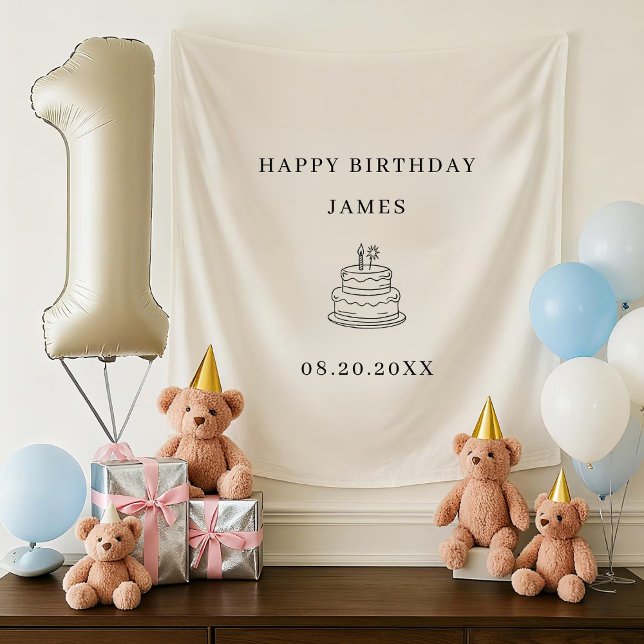 Tapiz Feliz 1er Cumpleaños Nombre Personalizado Cumpleañ (Subido por el creador)