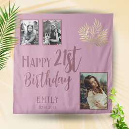 Tapiz Feliz 21er cumpleaños Foliage de oro 3 foto de fon