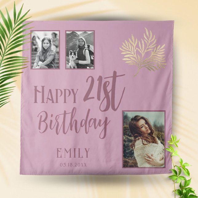 Tapiz Feliz 21er cumpleaños Foliage de oro 3 foto de fon (Subido por el creador)
