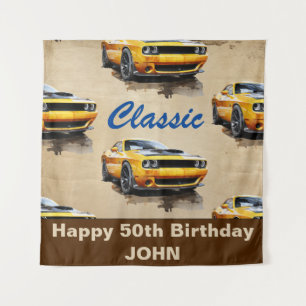 Tapiz feliz 50 cumpleaños Classic Muscle Car fondo