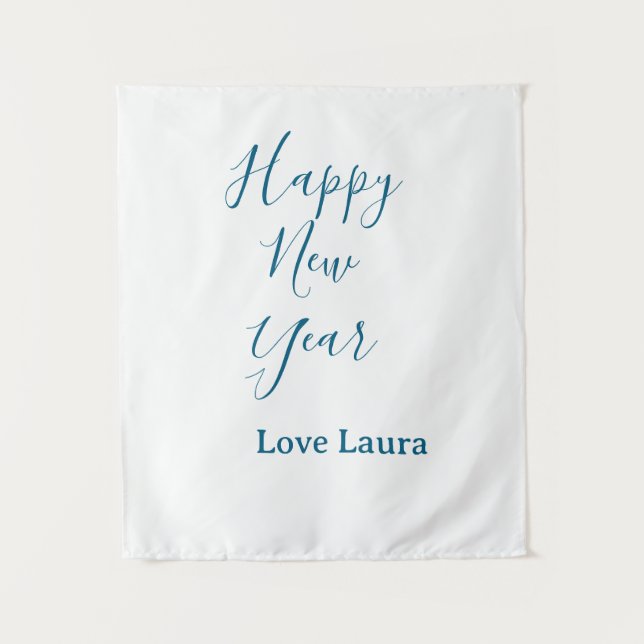 Tapiz Feliz año nuevo añádase nombre amor azul simple mí (Anverso)