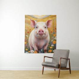 Tapiz Feliz Cerdito Sunny Daisy Field