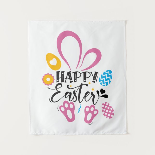 Tapiz Feliz Conejo De Pascua Con Huevos De Pascua (Anverso)