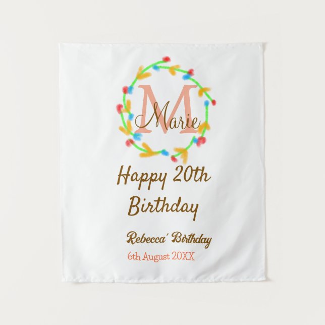 Tapiz Feliz cumpleaños 20 rojo agregar nombre inicial en (Anverso)