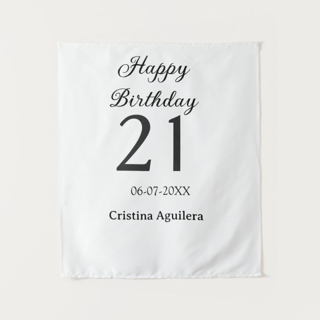 Tapiz Feliz cumpleaños 21 letras negritas nombre simple  (Anverso)