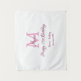 Tapiz Feliz cumpleaños 21 rosa agregar nombre monograma 