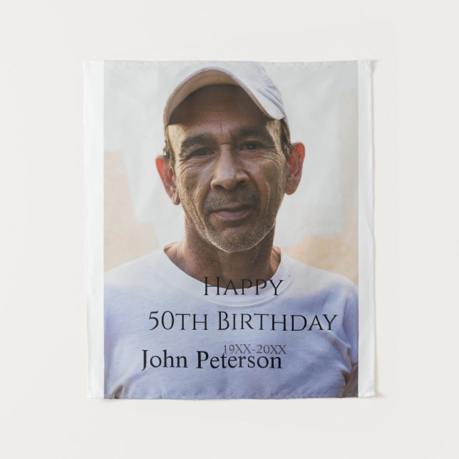 Tapiz Feliz cumpleaños 50 nombre foto año hombre simple  (Anverso)