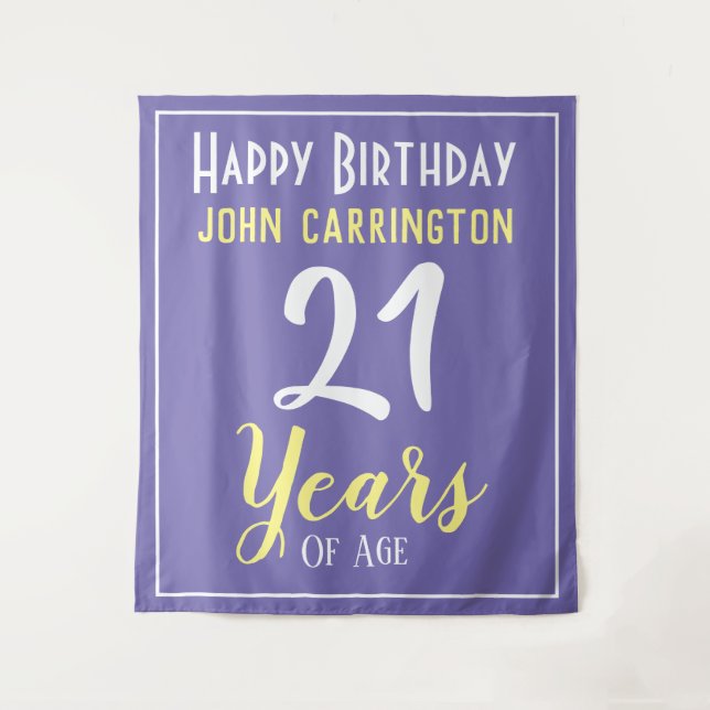 Tapiz Feliz cumpleaños con nombre y escollo de 21 años (Anverso)