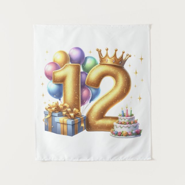 Tapiz Feliz cumpleaños dorado 12 (Anverso)