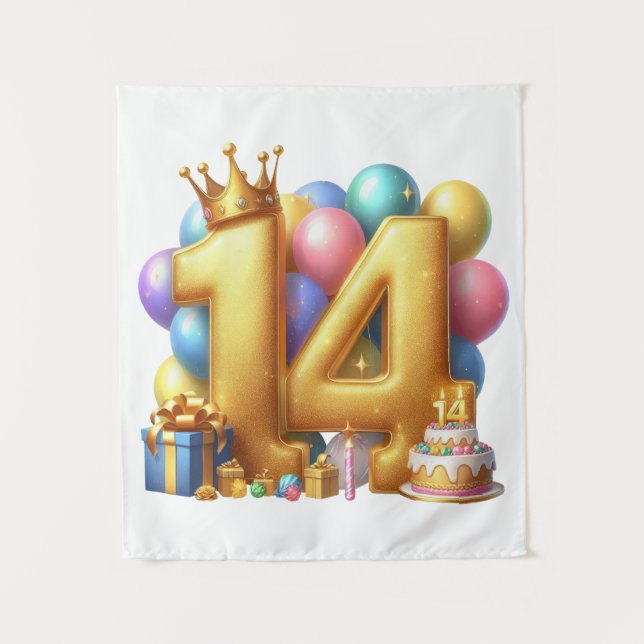 Tapiz Feliz cumpleaños dorado 14 (Anverso)