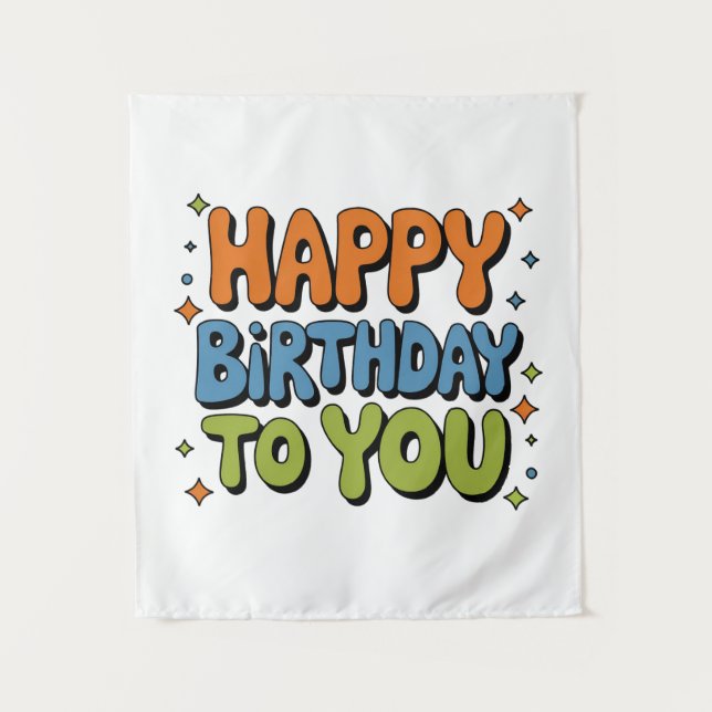 Tapiz Feliz Cumpleaños Groovy (Anverso)