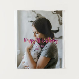 Tapiz Feliz cumpleaños niños bebé madre rojo naranja est