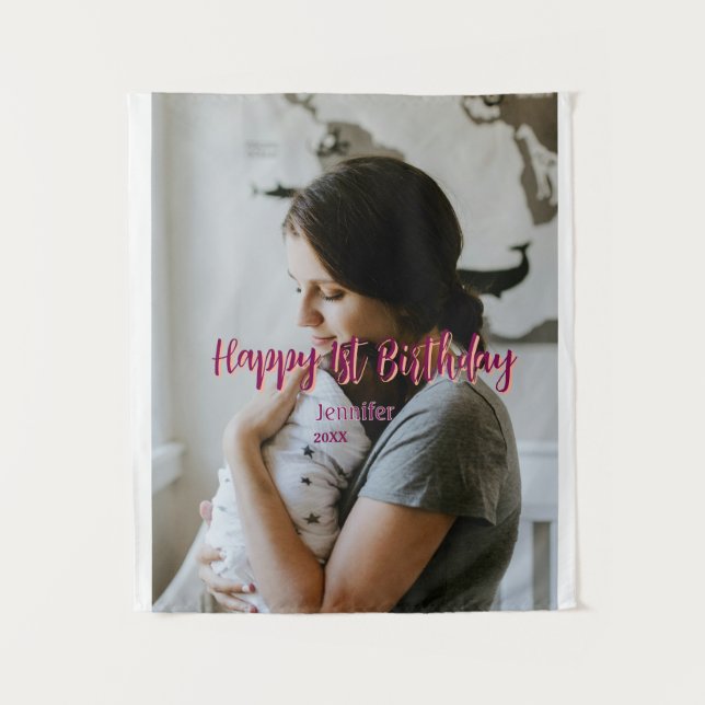 Tapiz Feliz cumpleaños niños bebé madre rojo naranja est (Anverso)