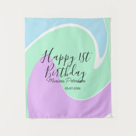 Tapiz Feliz cumpleaños número 1 rosa verde azul acrílico