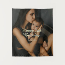 Tapiz Feliz cumpleaños número 2 niños bebé madre amarill