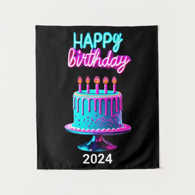 Tapiz Feliz cumpleaños Pastel 2024 Personalizado Fiesta  (Anverso)