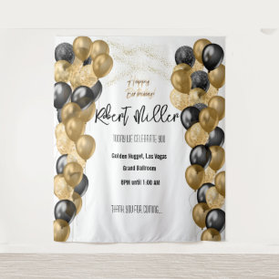 Tapiz Feliz Cumpleaños Plantilla de Oro Negro - Transpar