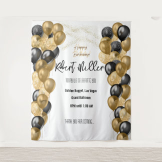 Tapiz Feliz Cumpleaños Plantilla de Oro Negro - Transpar