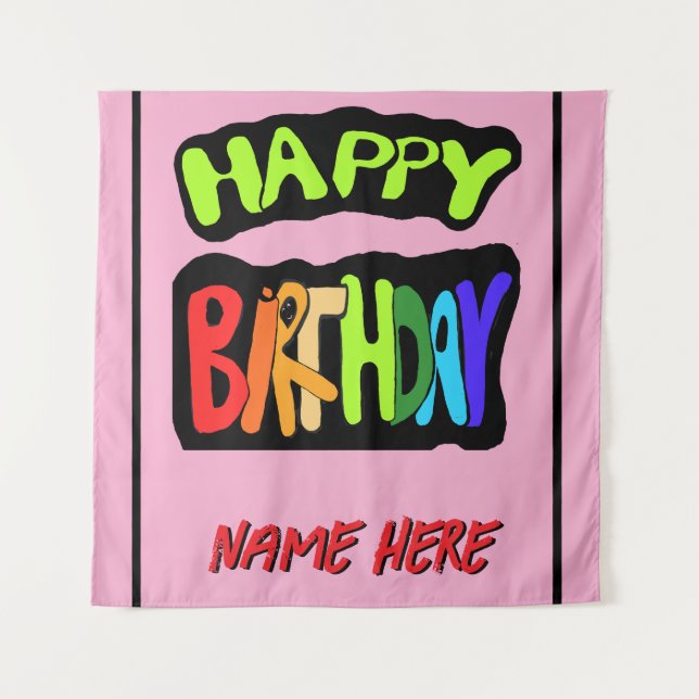 Tapiz Feliz cumpleaños y personalizar nombre (Anverso)