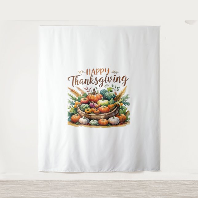 Tapiz Feliz Día de Acción de Gracias - Cosecha de cesta  (Anverso)