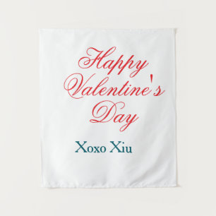 Tapiz Feliz día de San Valentín rojo azul xoxo amor nomb