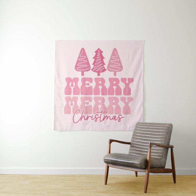 Tapiz Feliz Feliz Navidad - Diseño de vacaciones rosas (In situ)