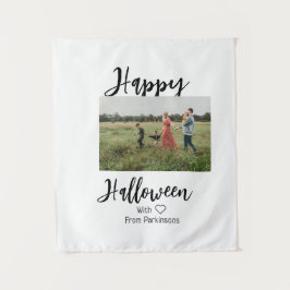 Tapiz Feliz Halloween agregar nombre de familia foto sim