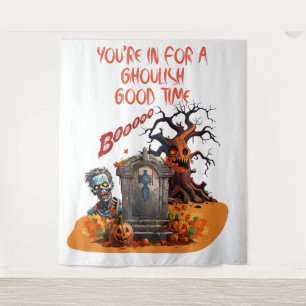 Tapiz Feliz Halloween Cementerio Embrujado Con Árbol Esp