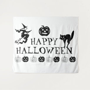 Tapiz Feliz Halloween espeluznante decoración en blanco