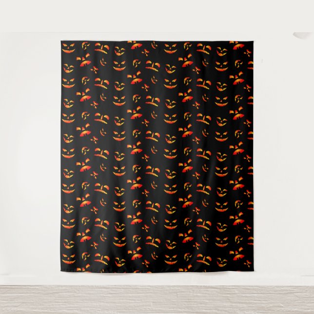 Tapiz Feliz Halloween Jack-O-Lantern Caras Brillantes (Anverso)