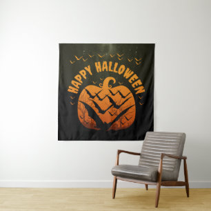 TAPIZ FELIZ HALLOWEEN MURCIÉLAGOS Y CALABAZA