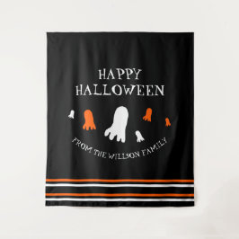 Tapiz Feliz Halloween, Naranja de fantasmas agudos, negr