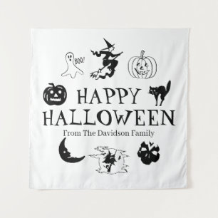 Tapiz Feliz Halloween nombre personalizado decoración bl