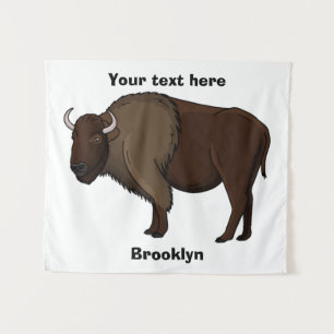 Tapiz Feliz ilustracion de búfalo de bisonte americano