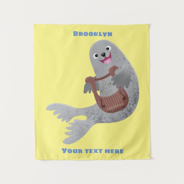 Tapiz Feliz ilustracion de personalizado de foca de arpa (Anverso)