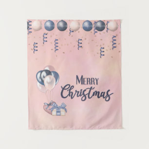 Tapiz Feliz mensaje navideño baubles, regalos y globos