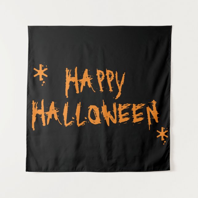 Tapiz Feliz naranja de Halloween miedo negro (Anverso)