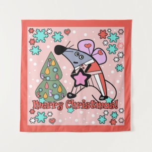 Tapiz Feliz Navidad Año Nuevo Símbolo Mouse Personalizad