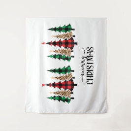 Tapiz Feliz Navidad Árboles de Cuadros Rojos Verdes