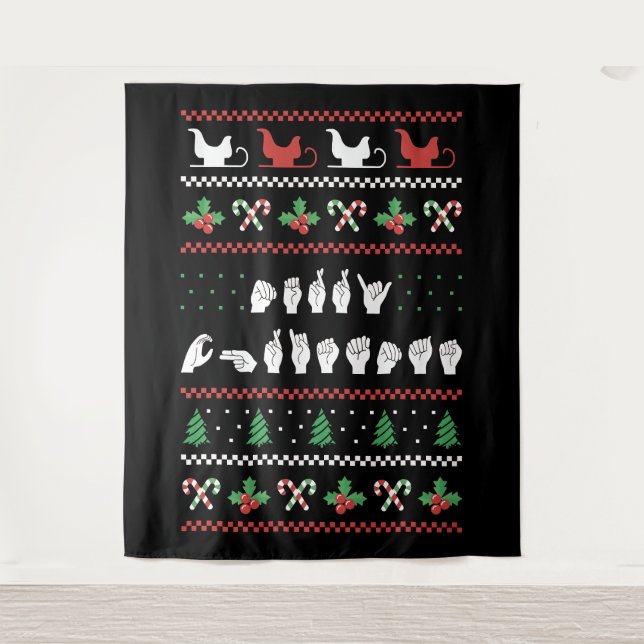 Tapiz Feliz Navidad - ASL American Rótulo Language I (Anverso)