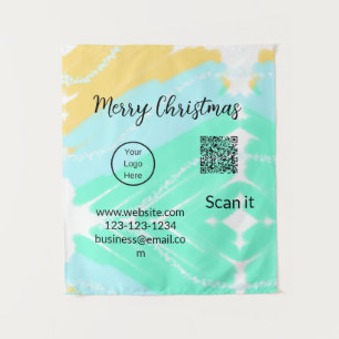 Tapiz Feliz Navidad código QR negocios agua verde amaril