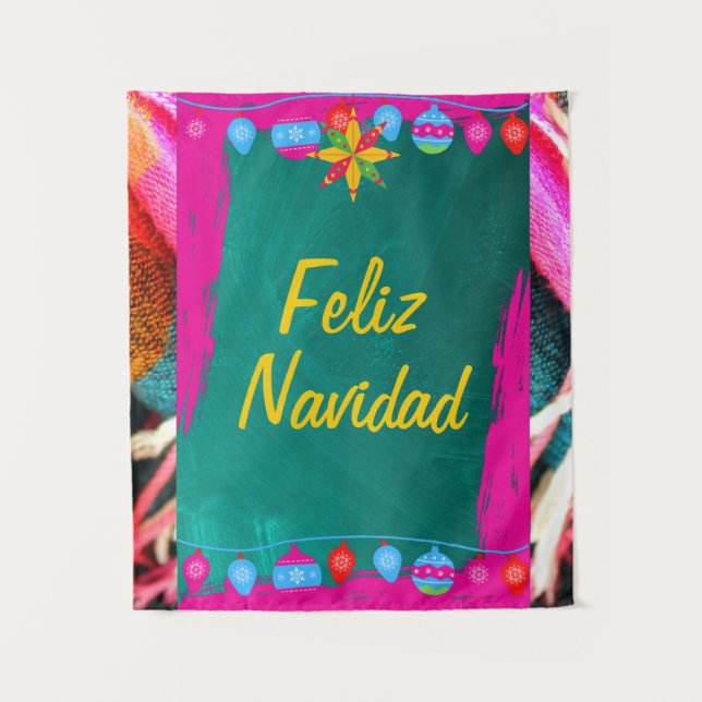 Tapiz Feliz Navidad Fiesta En Rosa Y Verde (Anverso)