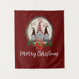 Tapiz Feliz Navidad Gnomes Rojo, Rústico, Fundido, De Mo